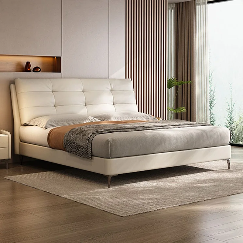 

Italian minimalist leather bed soft bedroom household leather minimalist modern master bedroom marriage