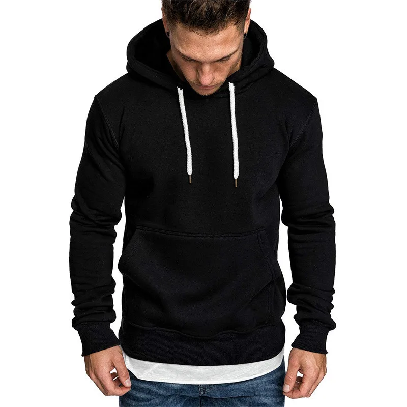 ผู้ชายใหม่สีทึบHooded Pulloverผู้ชายHoodieแนวโน้มแฟชั่นแขนยาวHoodieกลางแจ้งMature Men's Pocket Hoodie