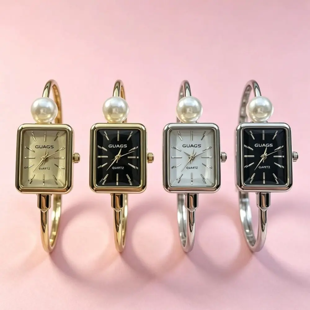 New Square-shaped Dial Pearl Watch Adjustable Elegant Bracelet Watch Gift Open Design Ladies Watch for Women