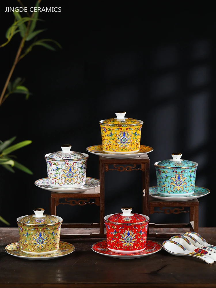 Chinese Enamel Color Soup Pot Household Ceramic Bird's Nest Bowl with Cover Stew Pot Porcelain Soup Bowl Kitchen Accessories