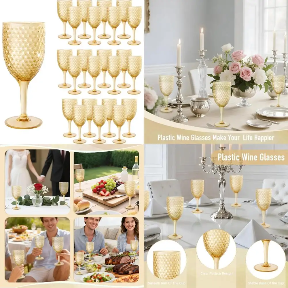 

Небьющиеся золотые пластиковые бокалы для вина 13 унций, акриловые бокалы для тостов, идеально подходят для барных вечеринок и свадеб