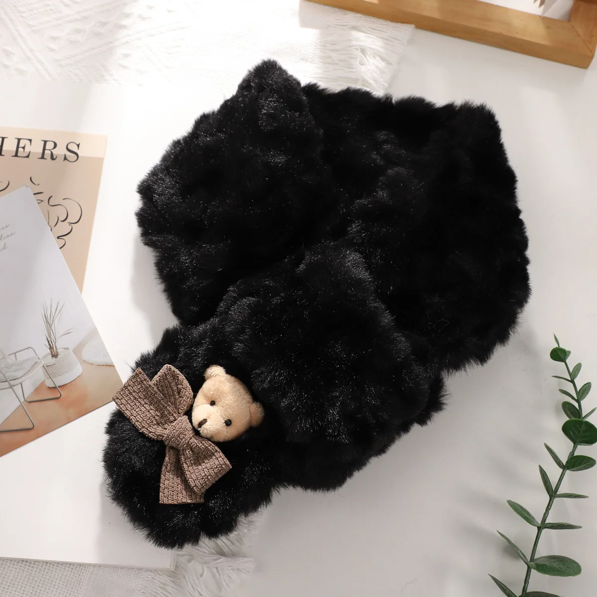 Bear Bow Rounded Corner Embossed Soft Girl Scarf Female Ins Girl Japanese and Korean Version Student Versatile Scarf