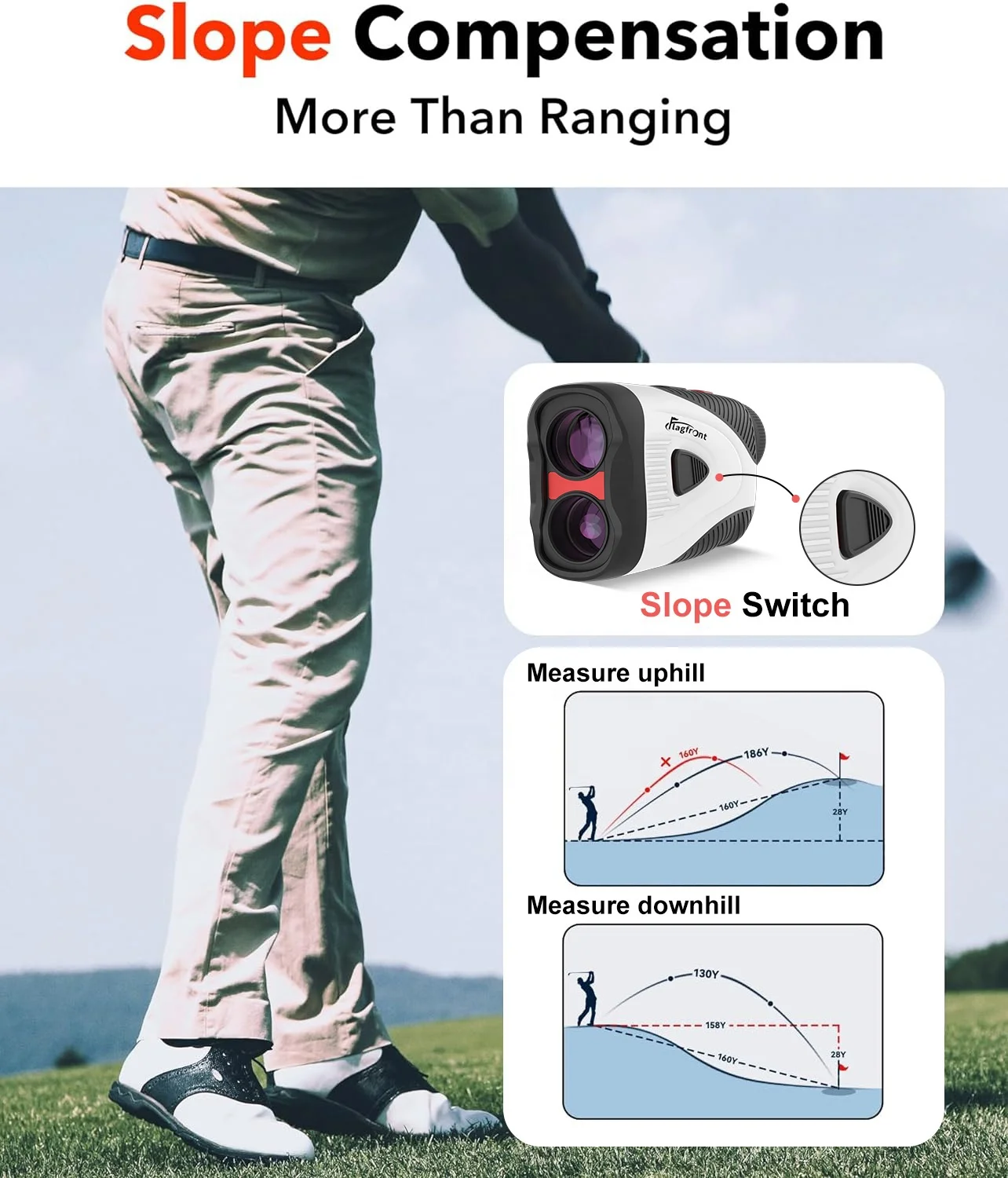 TULX New Release 1300Y USB Type-C Rechargeable Golf Rangefinder with Slope Switch and Magnet