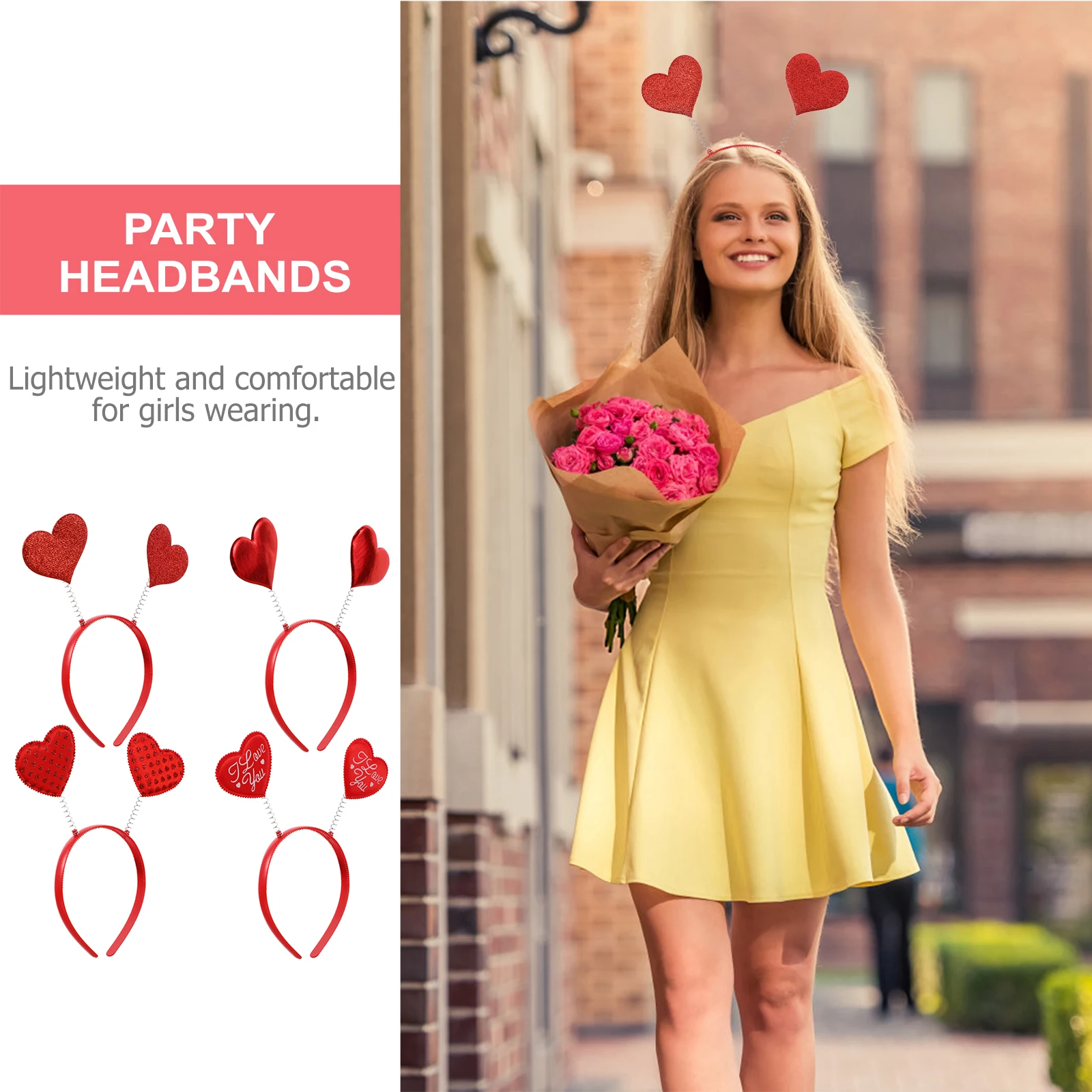 

4Pcs Heart Shaped Headb s Lightweight Comfortable Hair Accessories for Lover's Day Beach Party Carnival Holiday Supplies Hoop