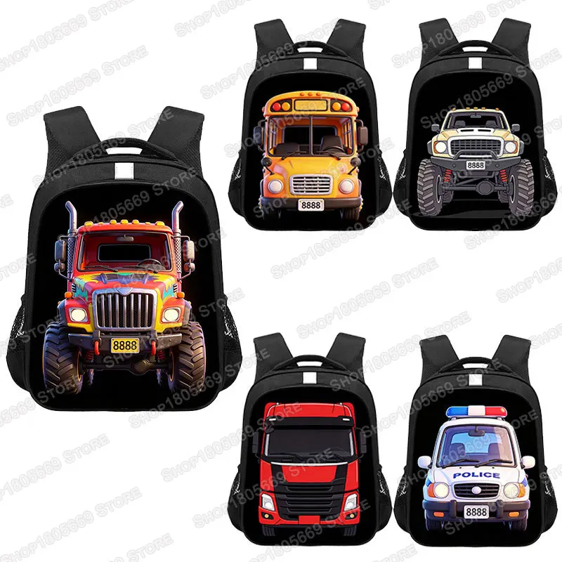 14/16 Inch Cartoon School Bus Ambulance Backpack Police Car Truck Rucksack Daypack Children School Bags for Teenager Book Bag