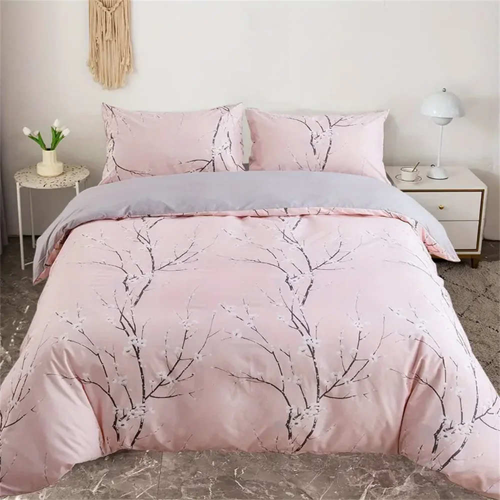 Elegant Flower Tree Branch Blossom 3Pcs Queen King Full Size Duvet Cover Bedding Linen Set Bedspread For a Child 200x200 240x220