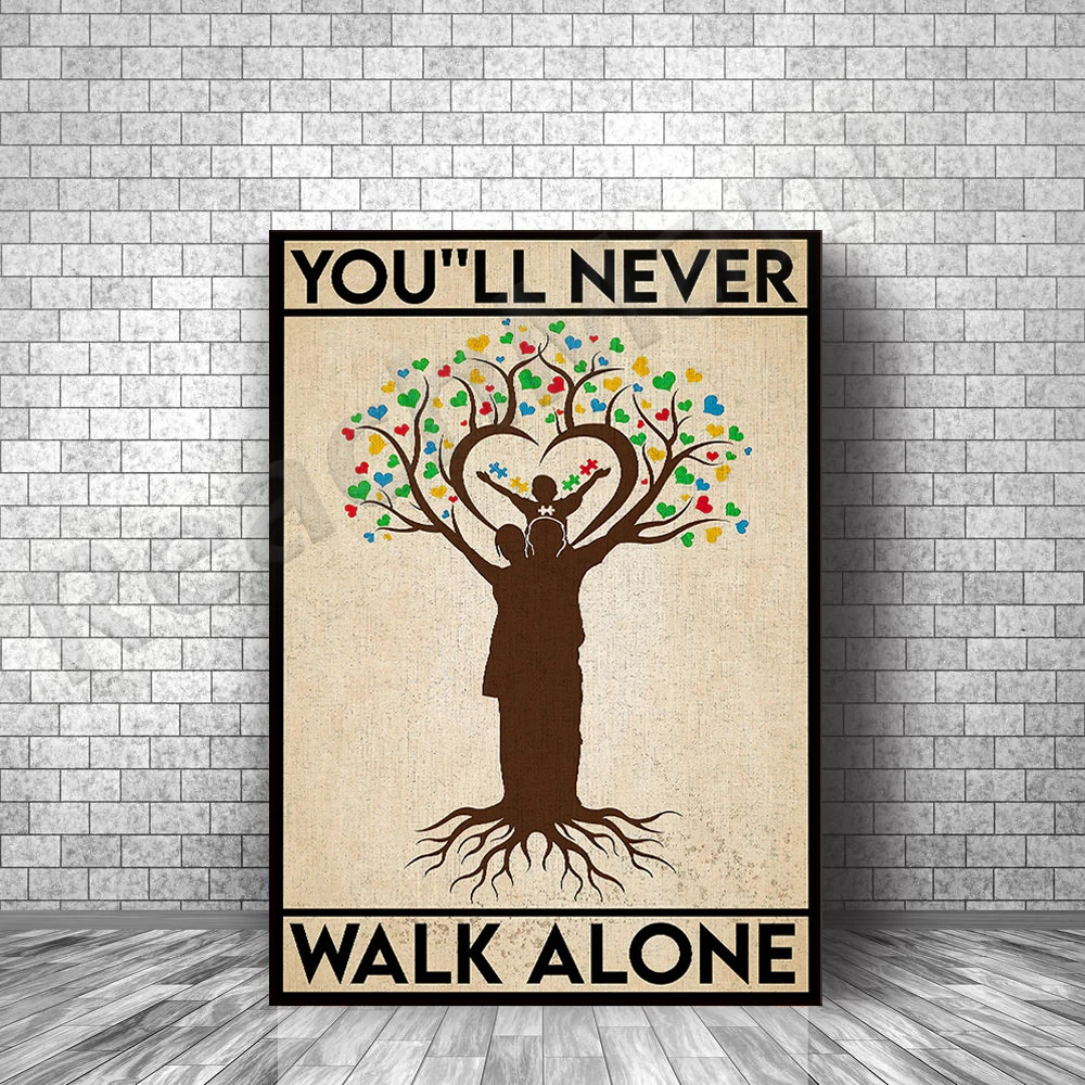 You'll Never Walk Alone poster, autism awareness print, family tree poster, vintage style home decor
