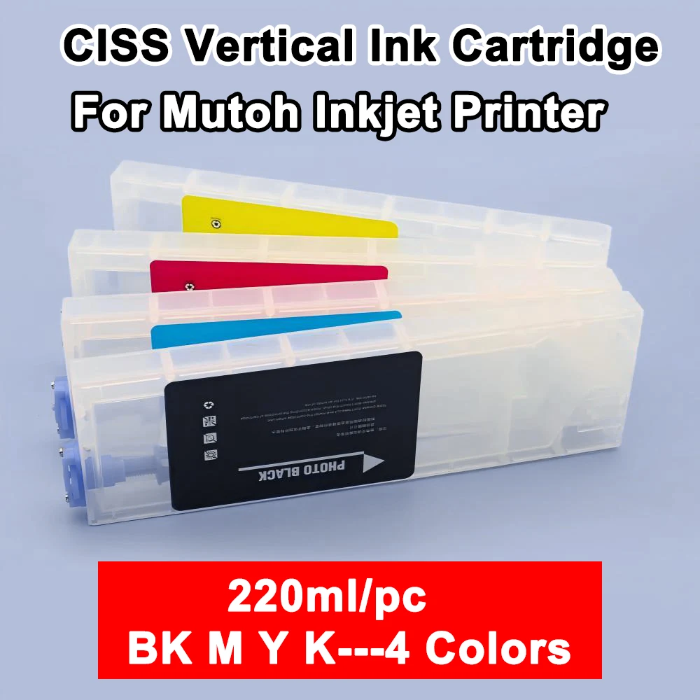 

4PCS 220ml CISS Vertical Ink Cartridge for Mutoh Inkjet Printer Continous Ink Supply System No Chip BC M Y K