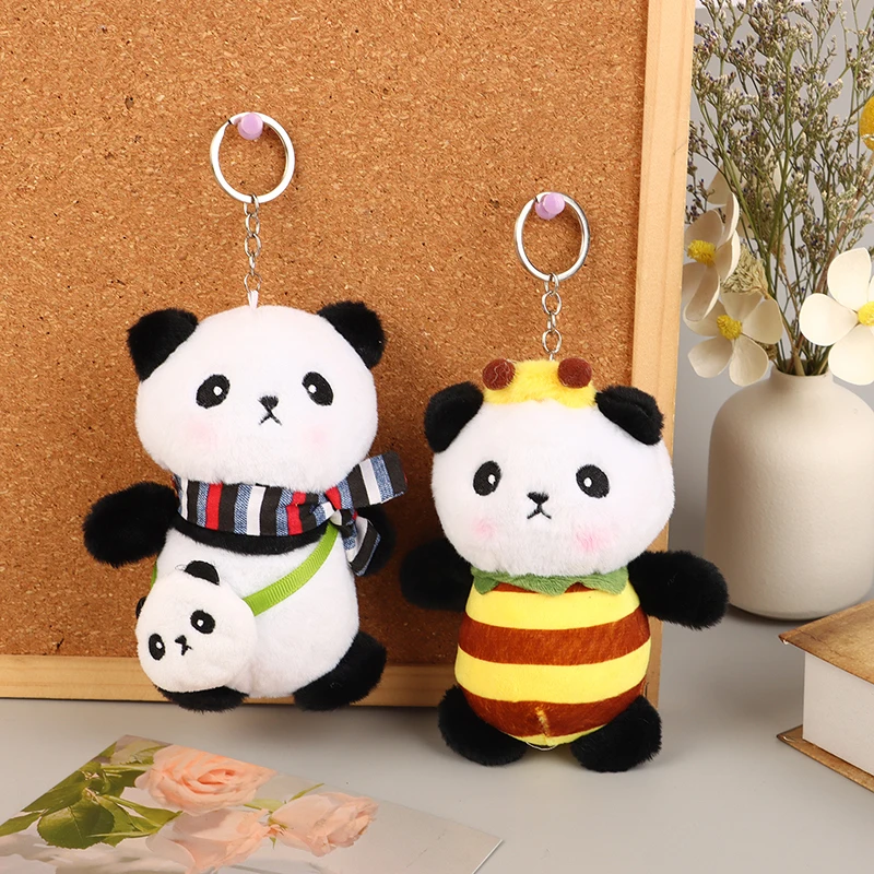 Lindo llavero de Panda de peluche, llavero de coche de peluche, colgante de bolsa, regalo de Navidad para pareja, joyería colgante de Panda de dibujos animados