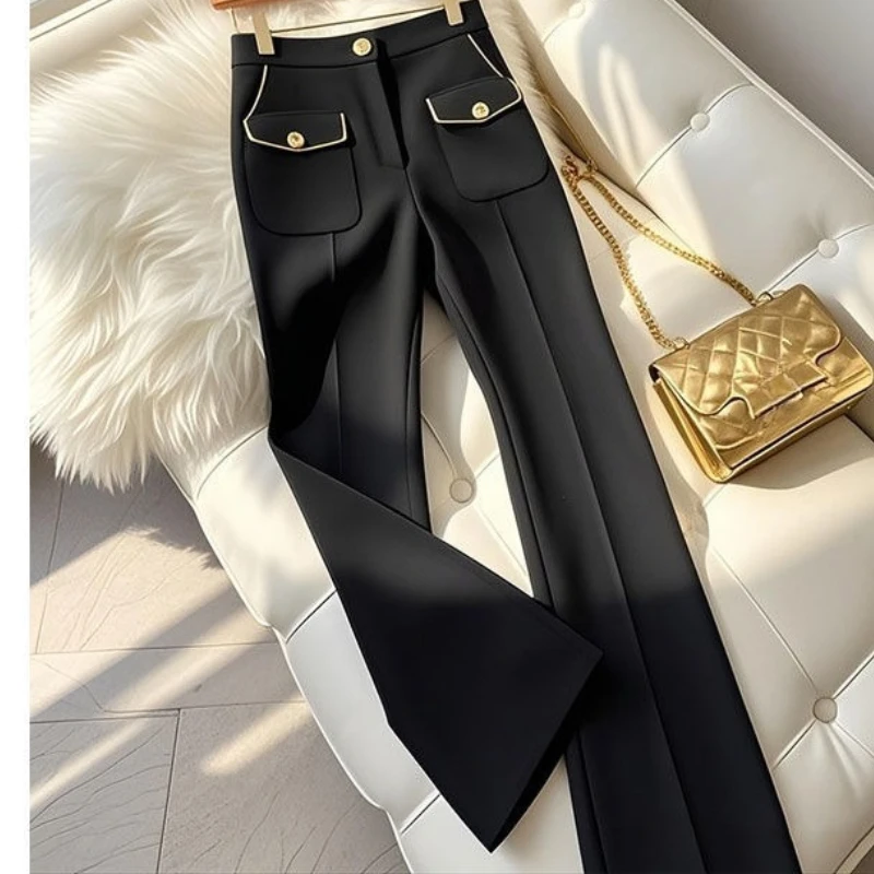 

Брюки с микроподтяжками, женская одежда, новые весенние популярные удобные модные темпераментные тонкие прямые повседневные брюки с высокой талией