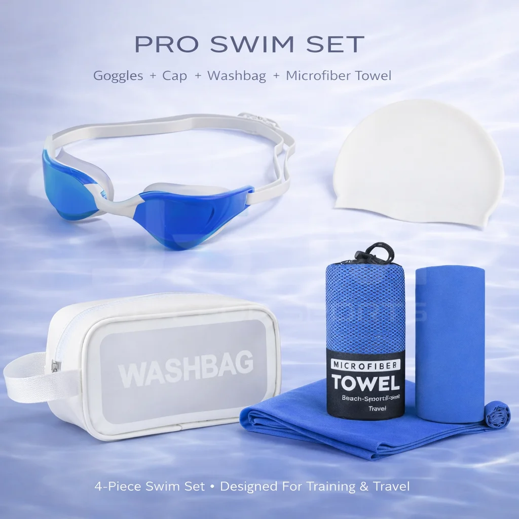 JSJM Professionelles Schwimmbrillen-Geschenkset mit Schwimmkappe, Waschbeutel, Mikrofaserhandtuch, Schwimmset für Erwachsene, beste Geschenkidee – Detail 10