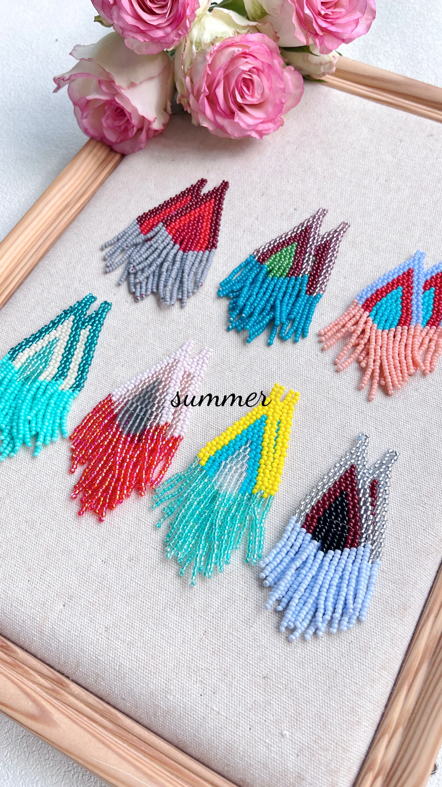 ZGMXR Pendientes de cuentas de arroz Borla Geometría Bohemia Aleación Tejido a mano Original Arco Iris Color degradado Pendientes de cuentas de moda simples