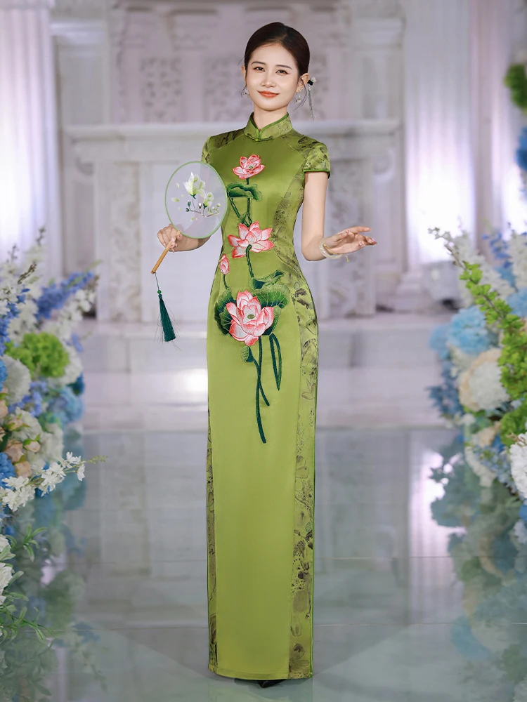 

Длинное винтажное платье с цветочным узором в виде лотоса, женский сценический костюм, новинка весны 2025 года, Ele owstopper