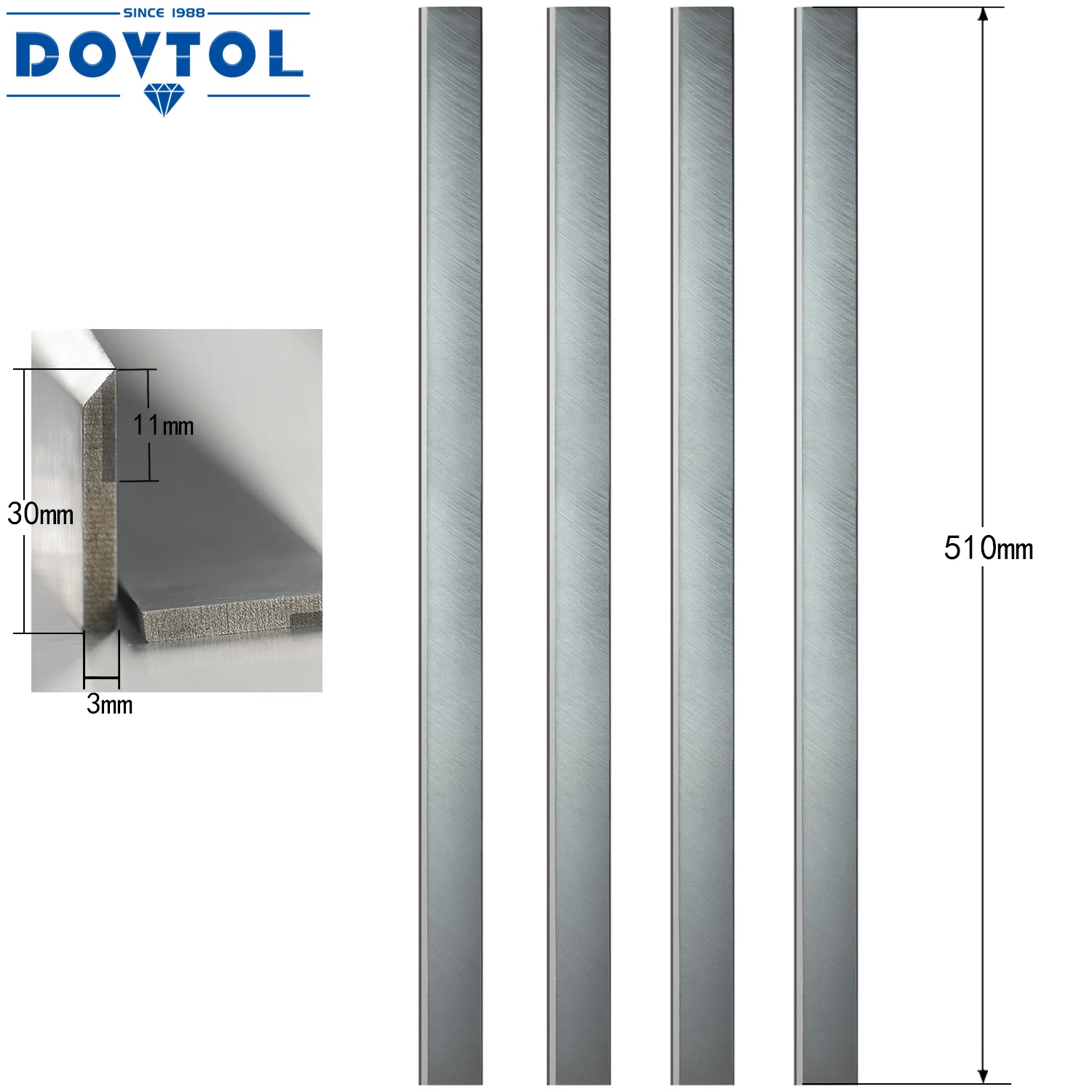 Лезвия для рубанки TCT 510x30x3 мм, набор из 4 сменных ножей для 4-стороннего рубанщика, вертикального фрезерования, высокоскоростного рубанщика и т. д.