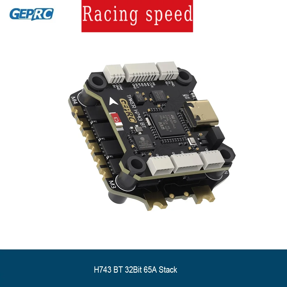 

GEPRC TAKER H743 BT 32Bit 65A Stack, Dual Gyro 4IN1 ESC Barometer Data Record Combo for RC FPV Racing Drone MOZ7 V2
