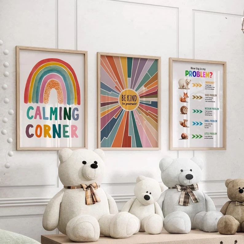 3PCS Frameless,3pcs Modern Emotional Regulation Chart Be Kind To Yourself Wall Art Print Canvas Painting Poster Picture For BedR