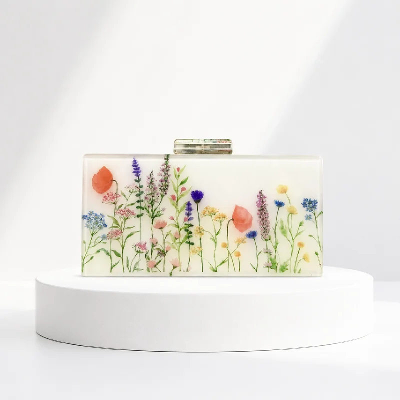 Acrylic Flower Clutch Evening Bag For Women, Hard Shell Floral Shoulder Crossbody Purse, Wedding Party Banquet Handbag