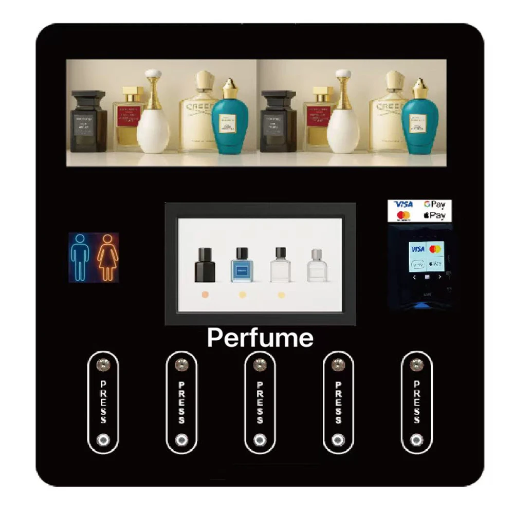 Customized Smart Perfume Spraying Vending Machine 5 Bottles 100ml Wall Mounted Small Freestanding With Card Reader For Business