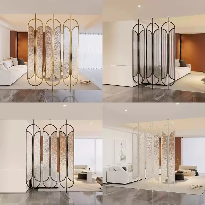 For Changhong Glass Screen Partition Stainless Steel Wrought Iron Light Luxury Simple Rotatable Office Living Room Beauty