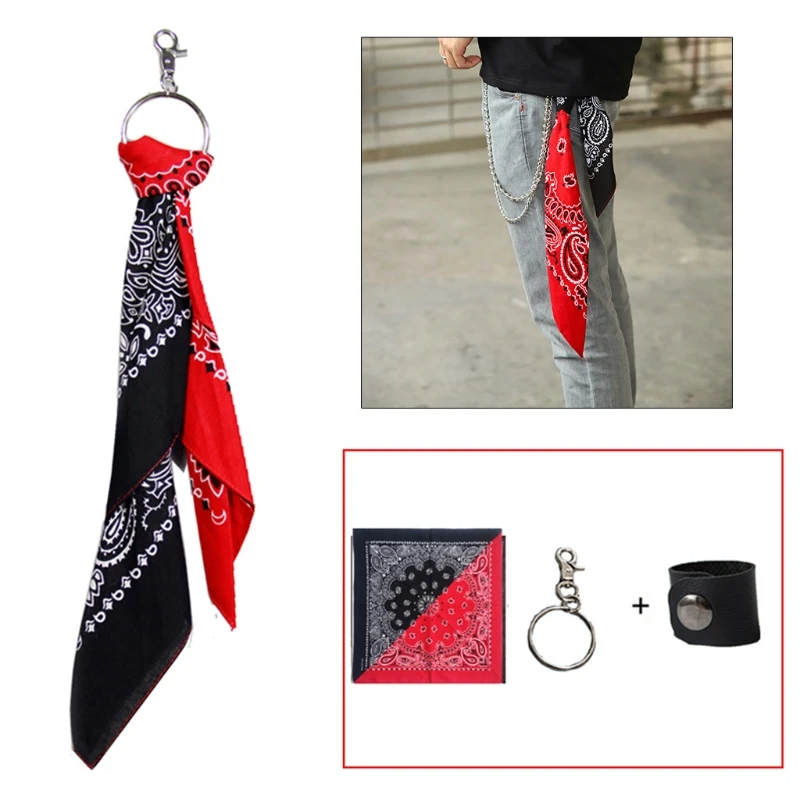 Unissex hip hop paisley bandana kerchief carteira corrente rock punk fita motociclista lenço de metal chaveiro sacos calças jóias