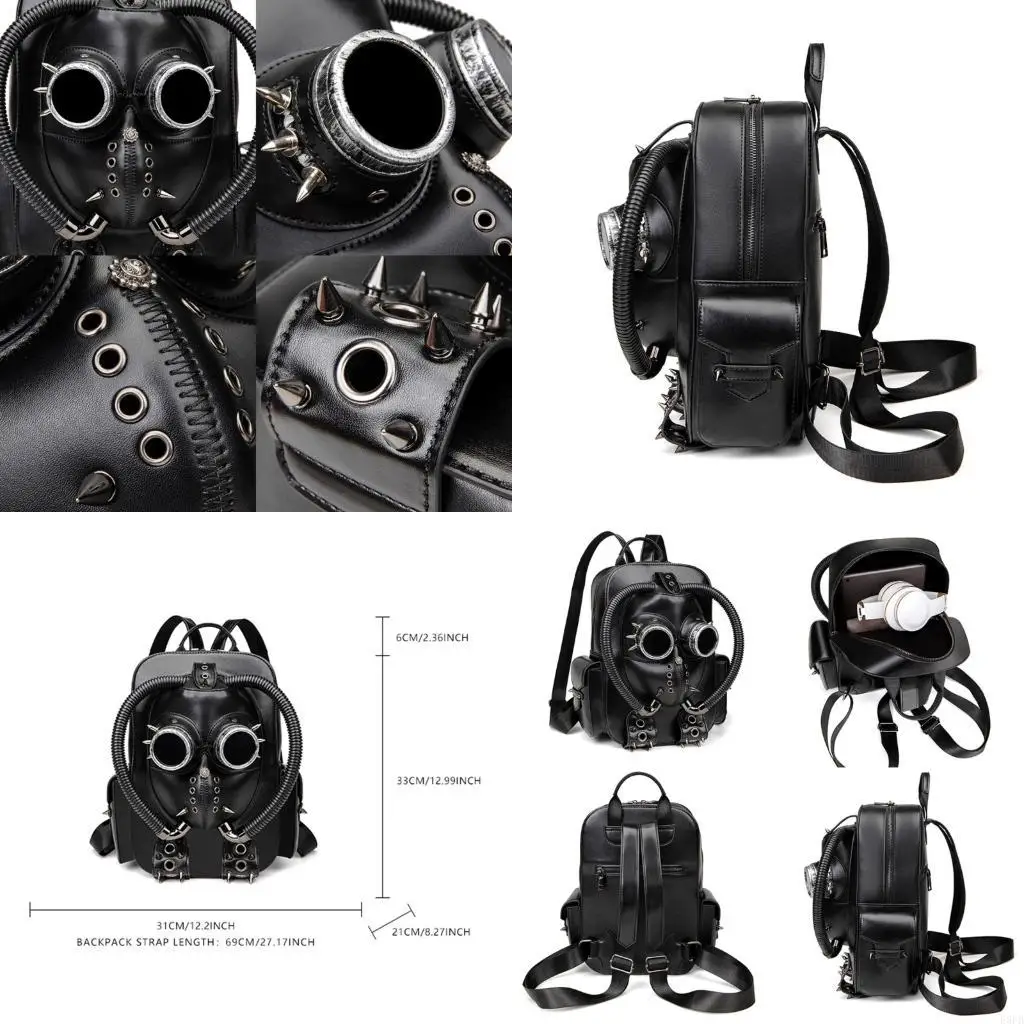 

PU Leather Backpacks Purse for Women Men Travel Backpacks Shoulder Bag Punk Rivets Backpacks Daypack Laptop Backpacks