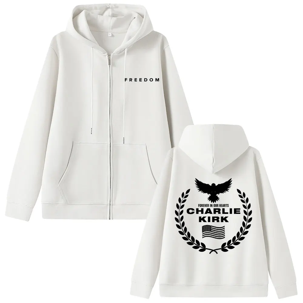 Charlie Kirk Freedom Zipper Hoodie Men Women Clothing Tribute Memorial American Hero Zip Up Hoodies Man Patriotic Activism Coat