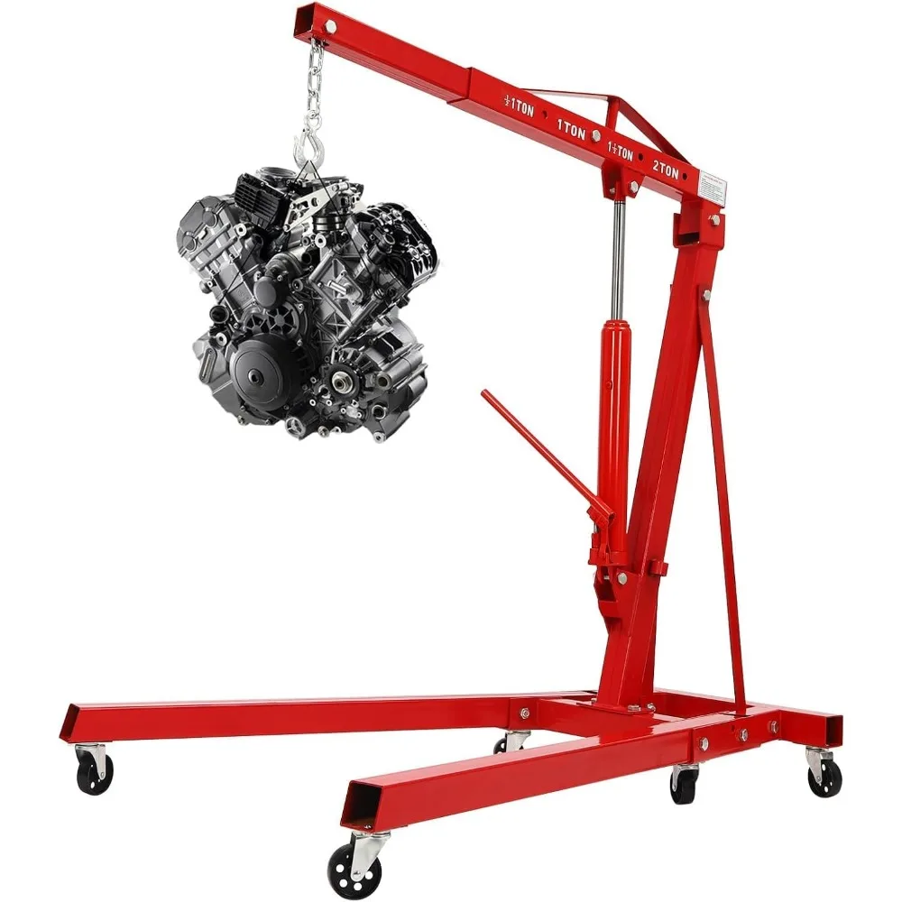 Engine Hoist, 2 Ton Engine Hoist, Folding hydraulic crane lift, Heavy-duty hydraulic engine crane with 6 casters