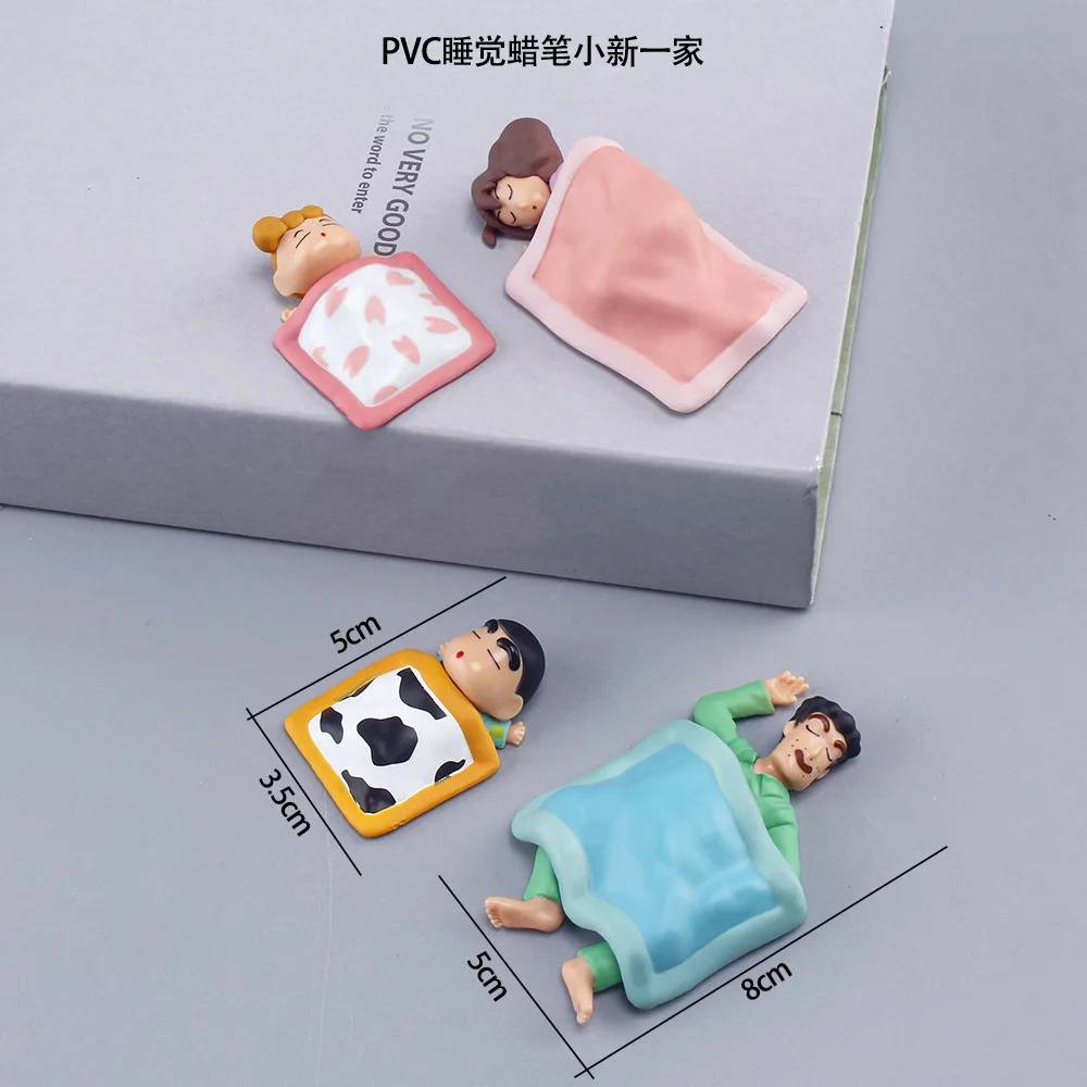 4 ชิ้น/เซ็ตอะนิเมะ Crayon Shin-Chan Sleeping เป็นครอบครัว Kawaii ตัวเลขการกระทํา PVC ชุดเครื่องประดับตกแต่งรถของเล่นตุ๊กตาของขวัญ