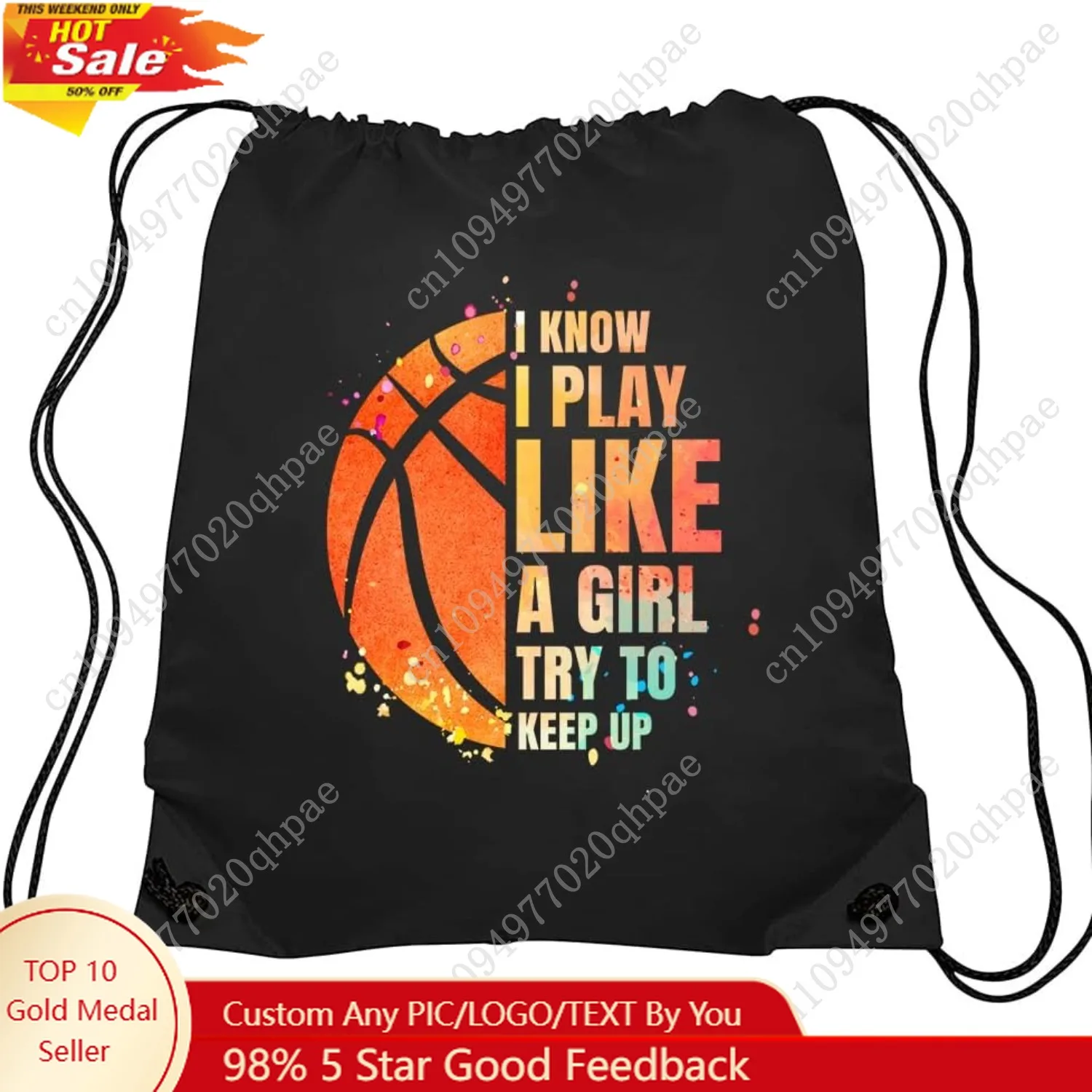 

Haizct I Know I Play Like A Girl Try To Keep Up Drawstring Backpacks, Unisex Basketball Bags for Gym Shopping Sport, Gifts for W