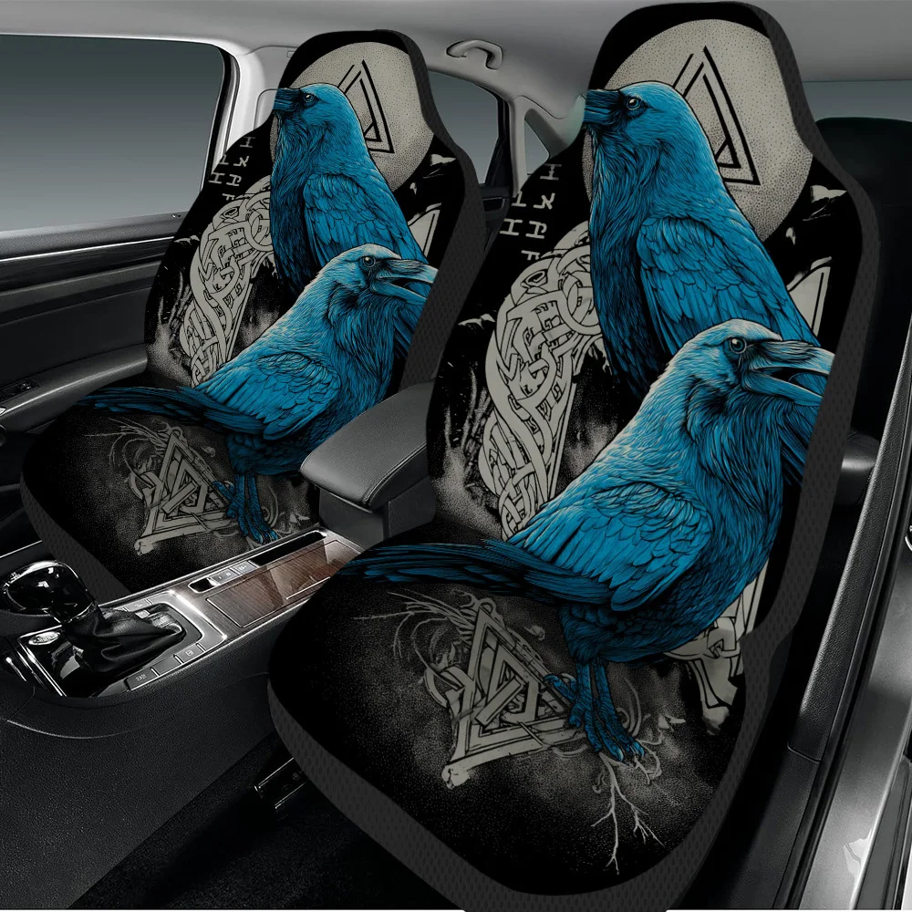 

2pcs Nordic Ravens And Symbols Car Seat Covers, Fit For Front Seats, Durable Material For Men And Women, Providing Maximum Comf