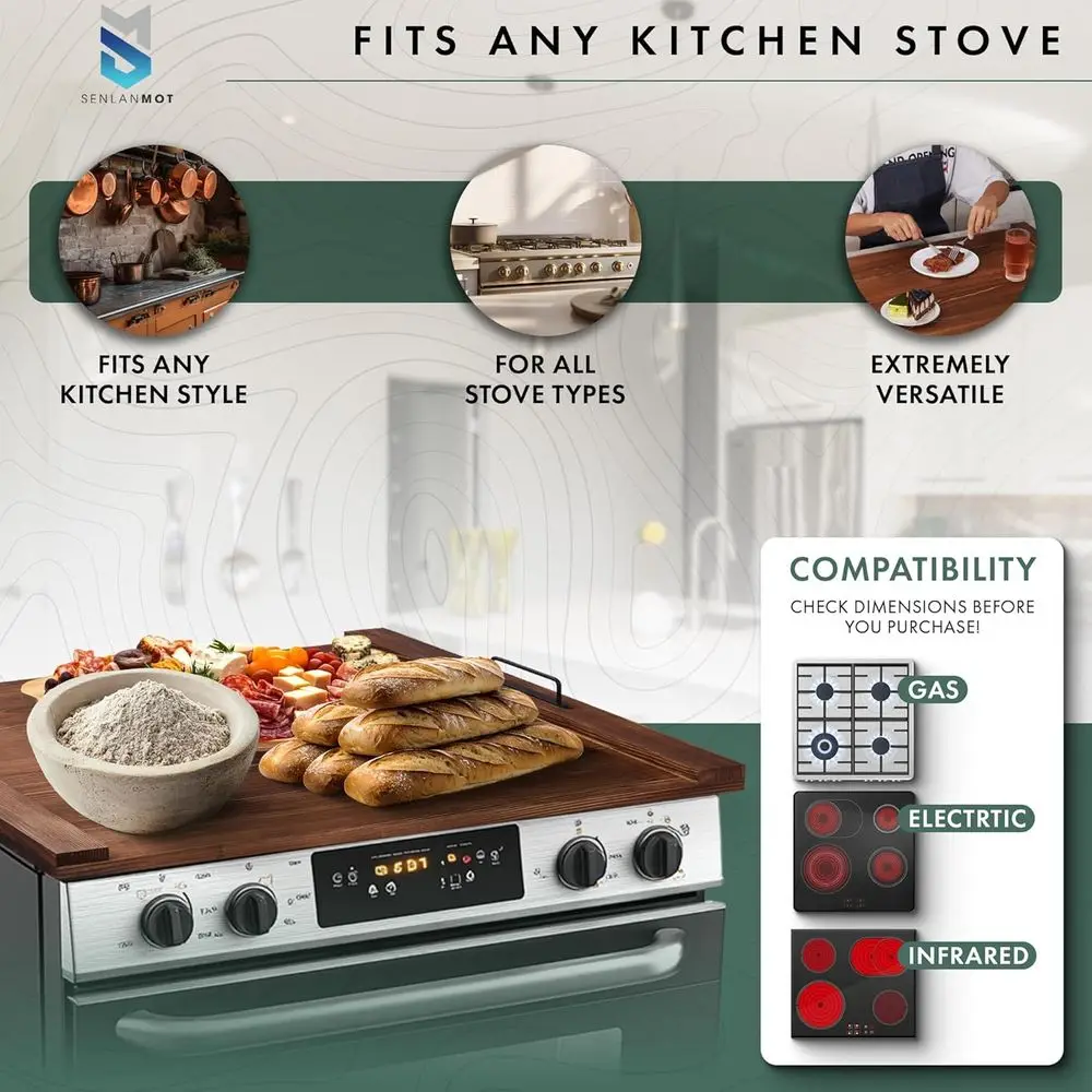 غطاء موقد خشبي متعدد الأغراض ولوح تقطيع، 30.3x21.7، لمواقد الكهرباء والغاز بمقابض