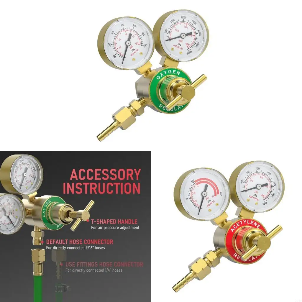 G92C Copper Pressure Meter for Acetylene Regulators 0-400PSI Input 0-30PSI Output and Oxygen 0-4000PSI Input 0-100PSI Output