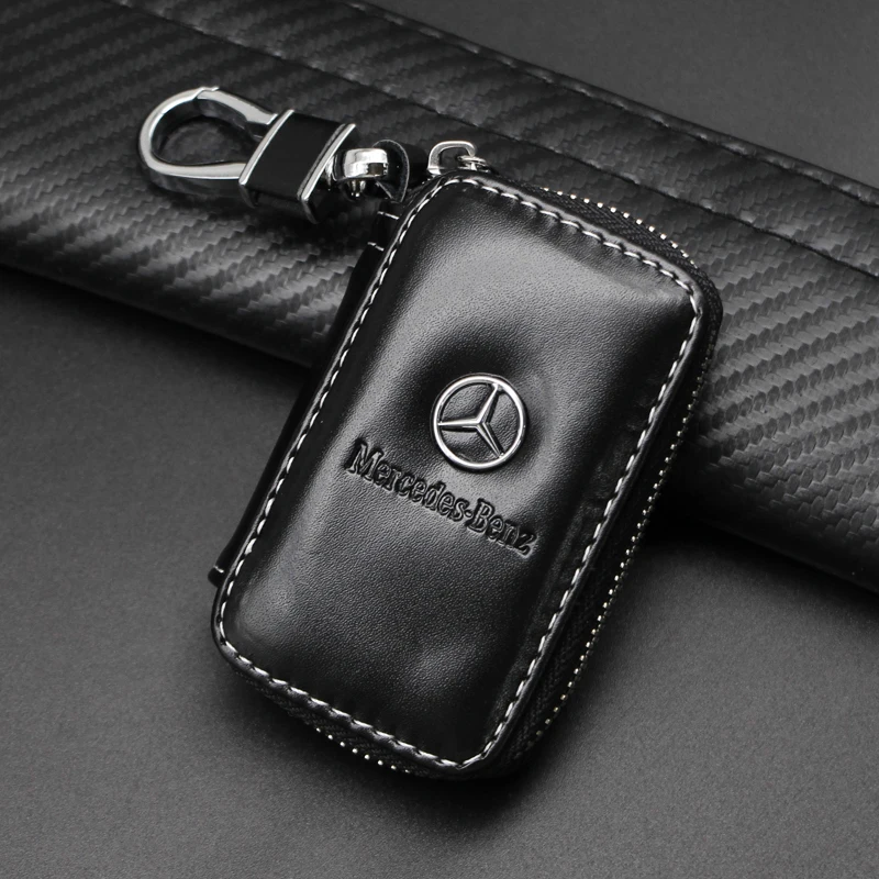 2024 New Metal Leather Car Logo Keyring Luxury Keychain For Mercedes Benz AMG A B C E S GLA GLB GLC GLE CLA G ML R Accessories