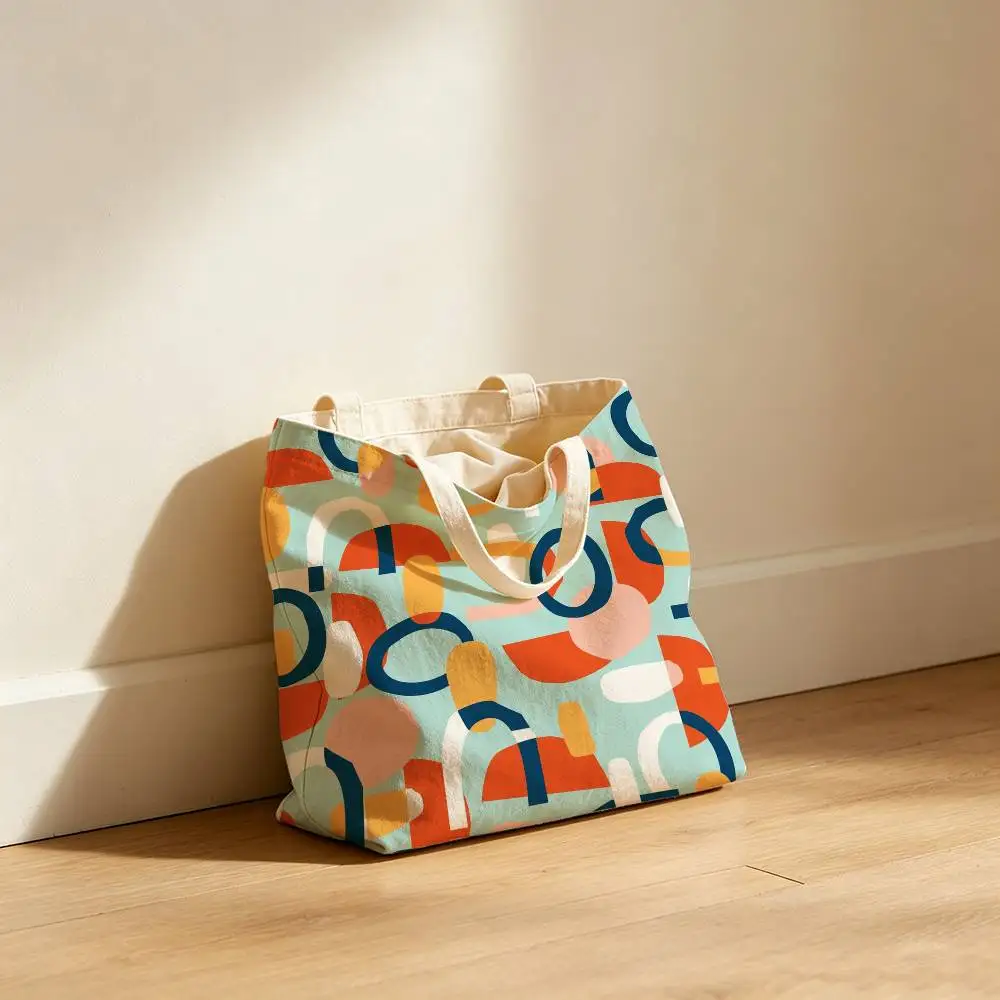 Fashion Abstract Pattern Canvas Tote Bag Waterproof Lining Large Capacity Reusable Shopping Bags Casual Student Daily Handbag