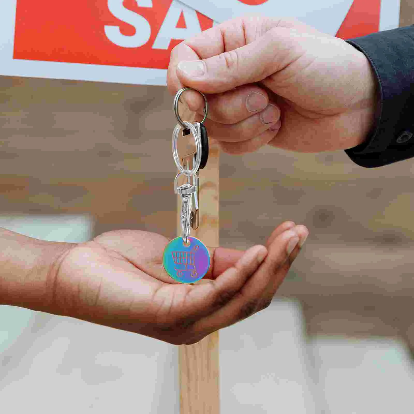 2 Pcs Token Keychain Shopping Trolley Pendant Coin Holder Titanium Steel Decor Rings