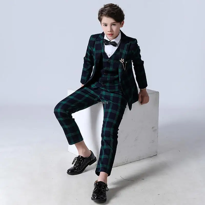 

Child Luxurious Tuxedo Dress Costume Children Formal Wedding Suit Flower Boys Kids Jacket Vest Pants 3PCS Party Photograph Set