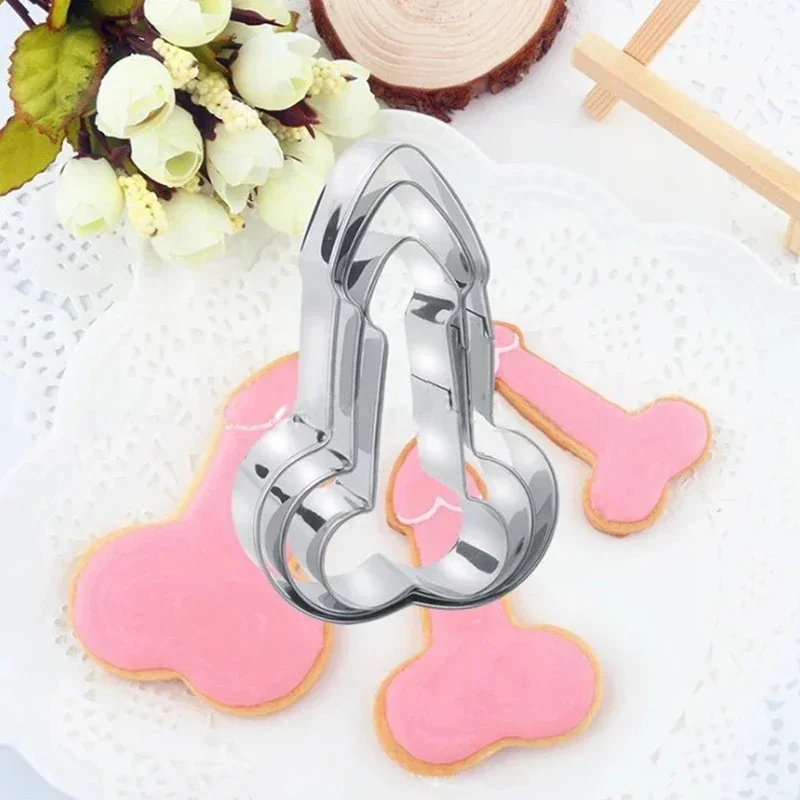 3pcs Stainless Steel Sexy Penis Cookies Cutter Mold Cake Decor 3D Fondant Mold Baking Tool DIY Chocolate Molds Birthday Party