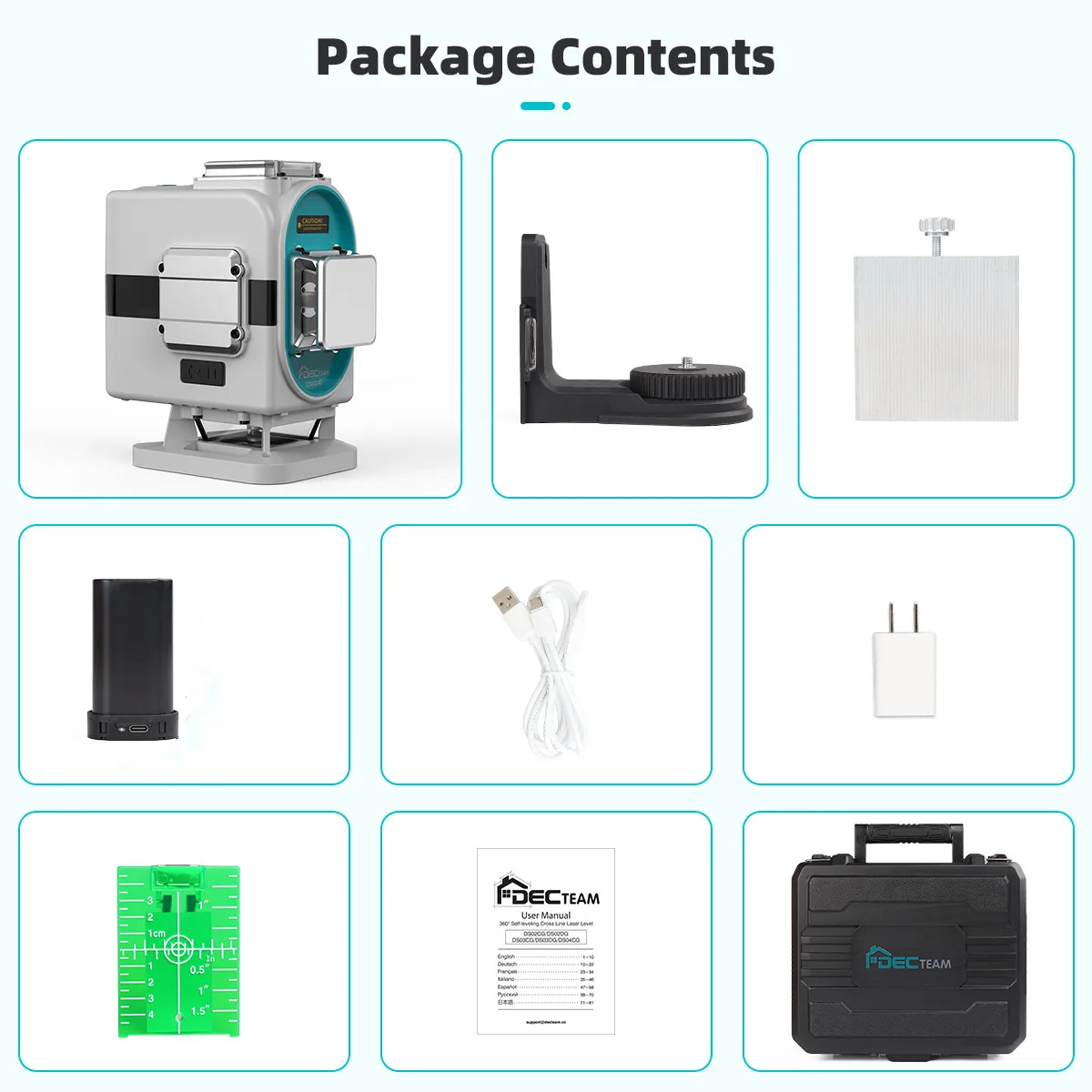Decteam Self-Leveling Laser Level 2 x 360° Green Cross Line Laser Two 360° Horizontal Vertical Laser Line For Tiles Floor