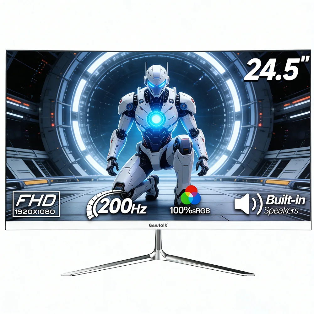 Gawfolk 24,5 inch computerschermen en -displays 200Hz FHD, frameloos pc-scherm met HDMI, compatibel met wandmontage