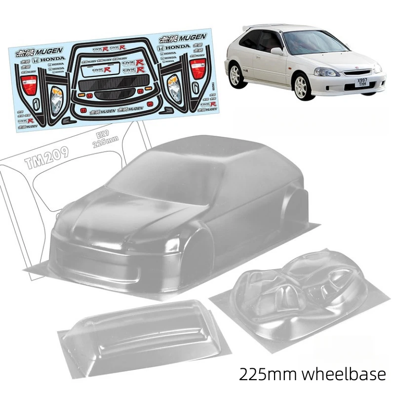 1/10 Mini Honda EK9 Clear body shell Width 165mm for 225mm Wheelbase Tamiya M Chassis Carten mst hpi