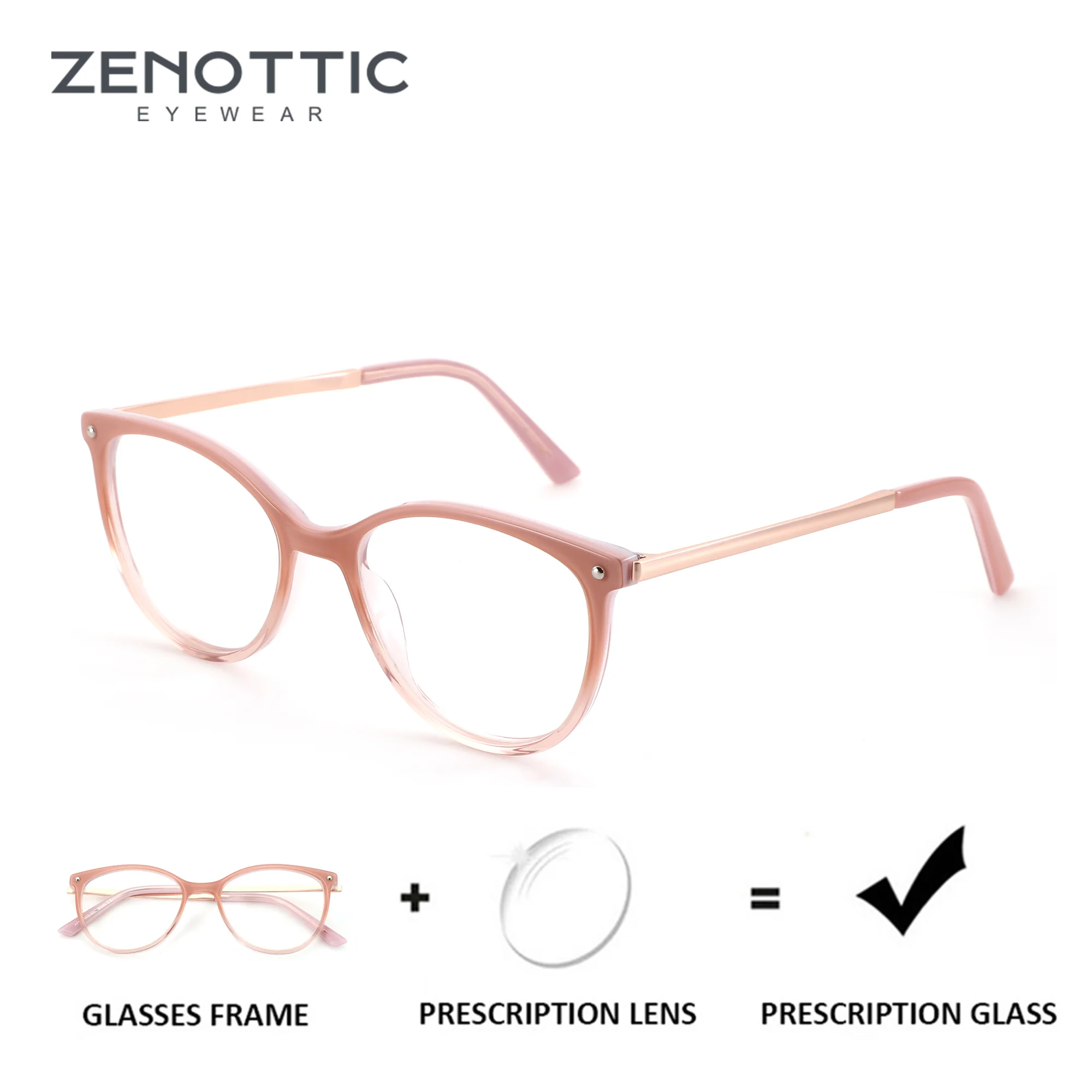 

ZENOTTIC (M Size) Handmade Acetate Medical Prescription Eyeglasses Women Butterfly Myopia Optical Custom Lenses With Recipe