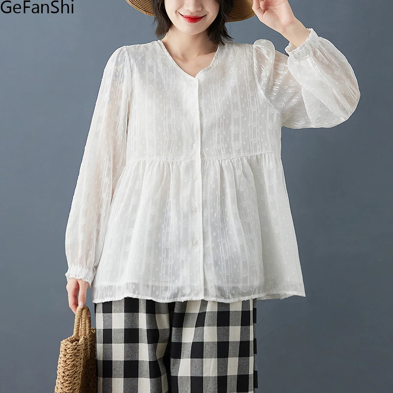 

Новая осенняя модная кружевная блузка с v-образным вырезом и длинным рукавом, шикарная свободная повседневная пляжная элегантная блузка, рубашки, женские винтажные офисные женские топы