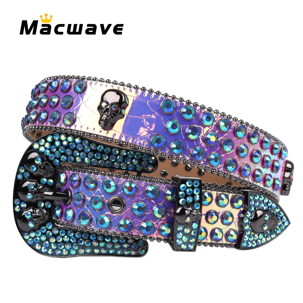 New Color Skull Belt Fashion Rhinestone Belts For Women Men Luxury Crystal Studded Waist Strap For Jeans Cinturones Para Mujer