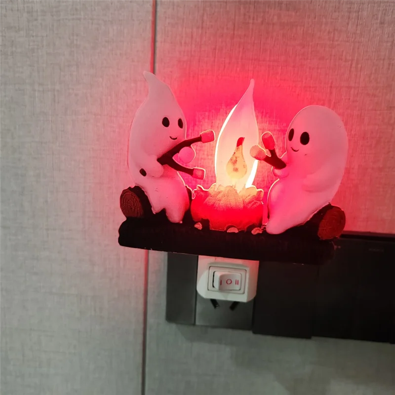 

H-W Ghost Campfire Мерцающий ночник Пламя Хэллоуин Ночник 3D светодиодный маленький искусственный ночник для костра Декор