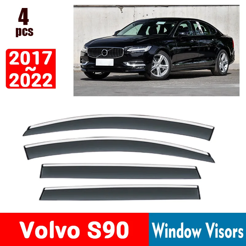 

FOR Volvo S90 2017-2022 Window Visors Rain Guard Windows Rain Cover Deflector Awning Shield Vent Guard Shade Cover Trim