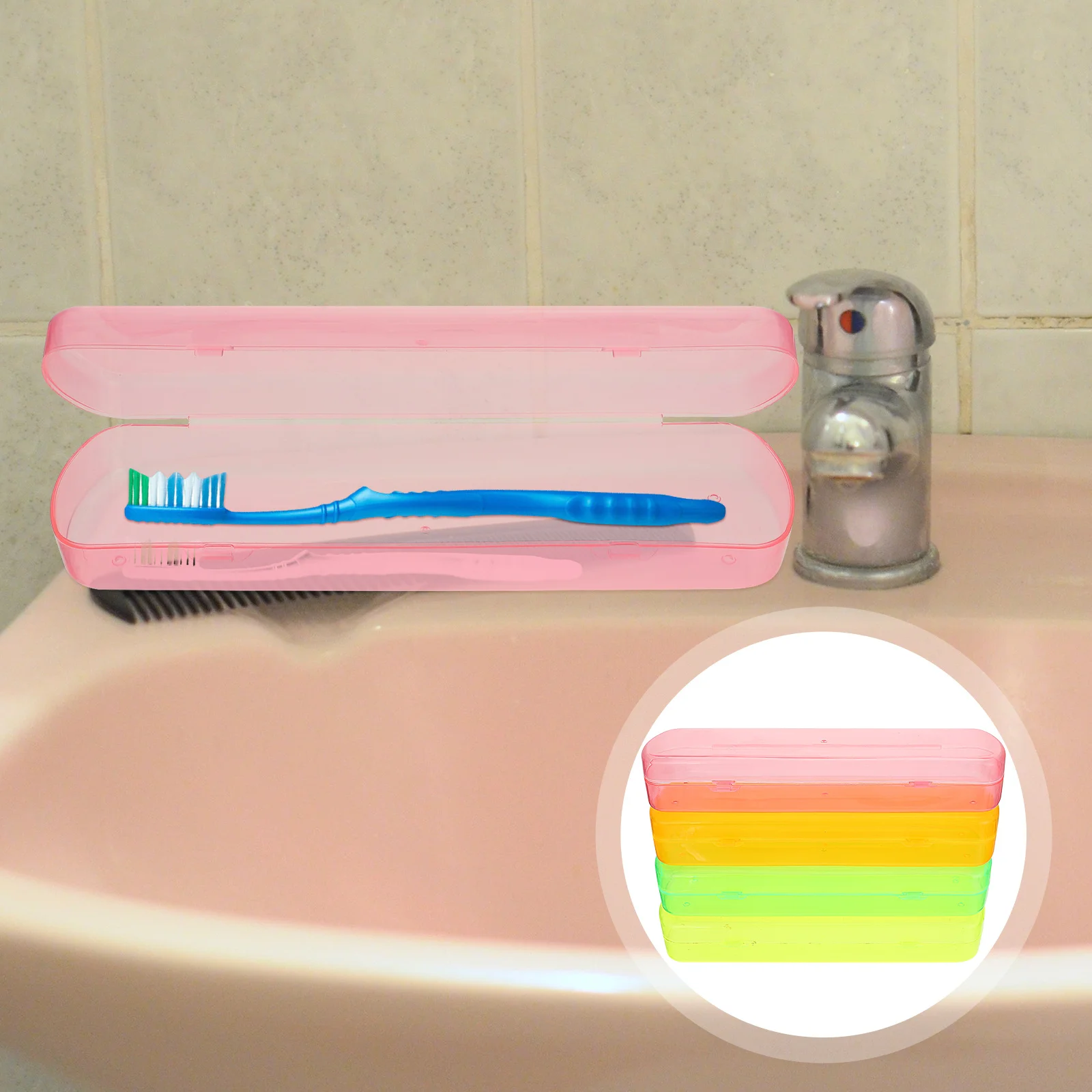 4 Stück Reise-Zahnbürstenetuis, tragbarer Zahnpasta-Behälter, glattes Schleifen, rutschfest, sicherer Verschluss, ideal für Outdoor-Camping