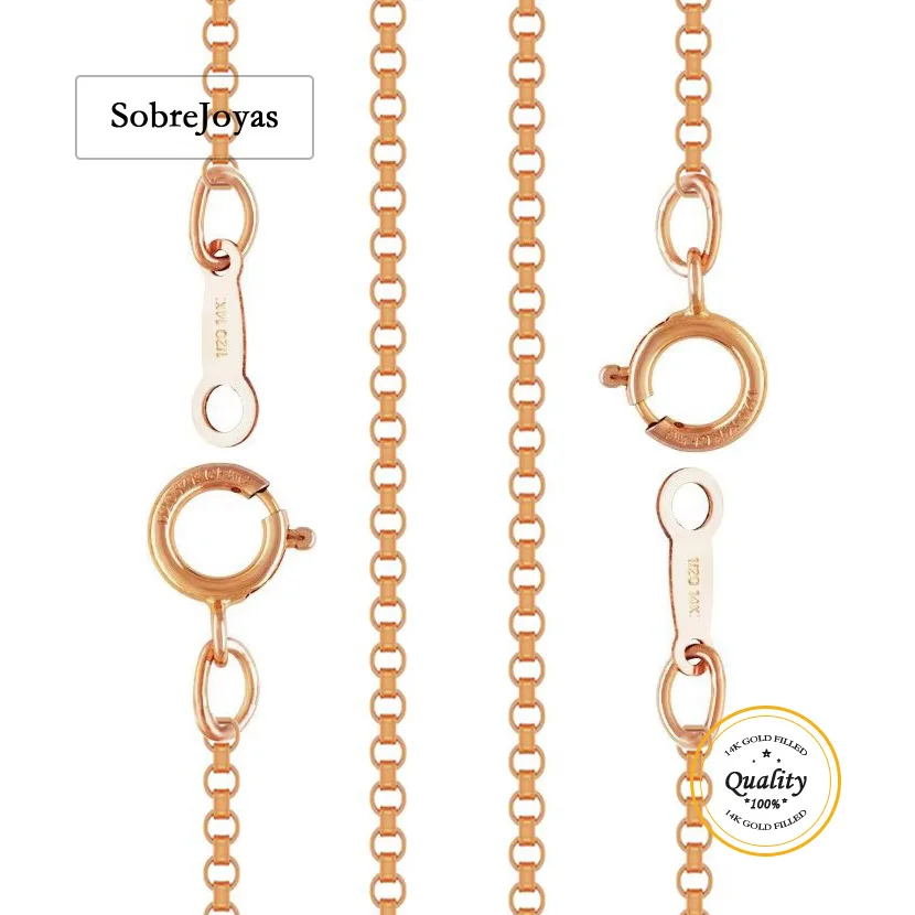 

14-каратное розовое золото, цепочка Роло 1,3 мм, 16/18 дюймов, готовое ожерелье с пружинной застежкой, оптовая продажа, оптовая продажа, сделай сам, ювелирные изделия