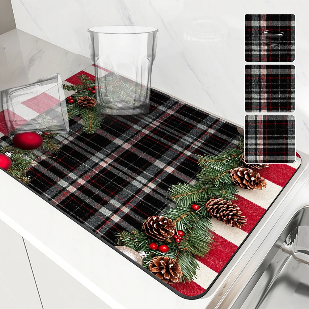 

Впитывающая посуда, коврики для сушки посуды, рождественская елка, сливная подставка для стола, термостойкий коврик для стойки, нескользящий дренажный коврик для столовых приборов, кухня