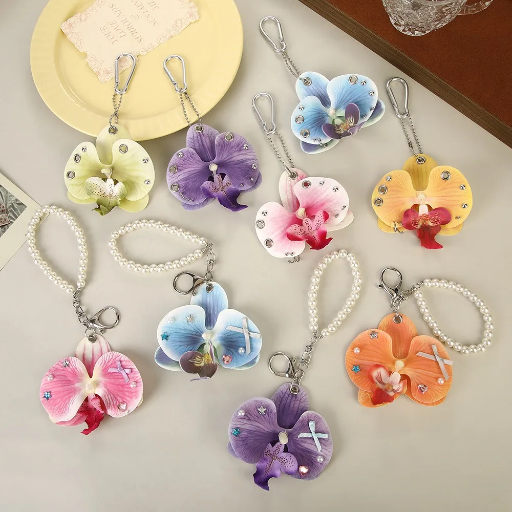 Fashion Phalaenopsis Flower Keychain for Women Bag Charm Decor Floral DIY Phone Lanyard Bohemia Cute Keychain Accessories Gifts