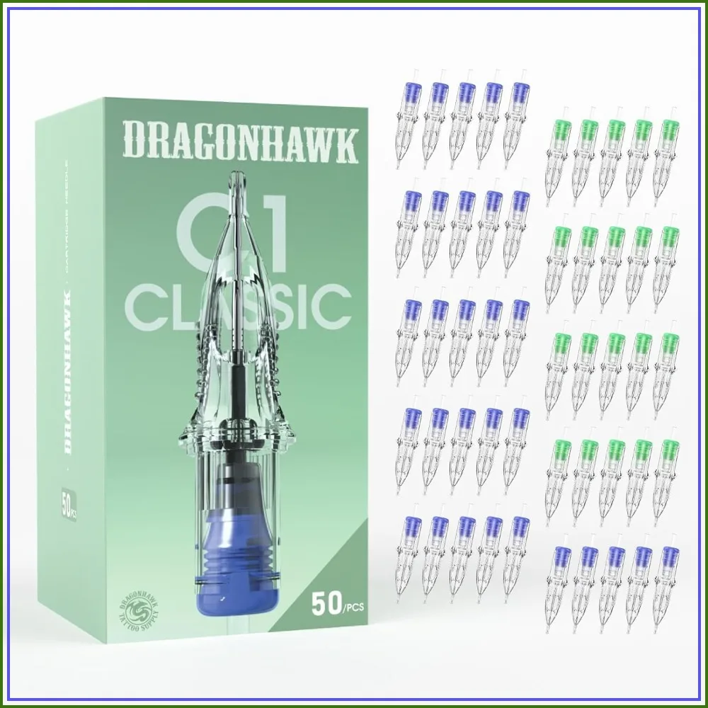 

50Pcs Tattoo Needle Cartridges Assorted Mixed Sizes 1003RL 1005RL 1007RL 1205RS 1207RS for Fine Line Dotwork Soft Shading Tattoos Compatible with Most Rotary Machines